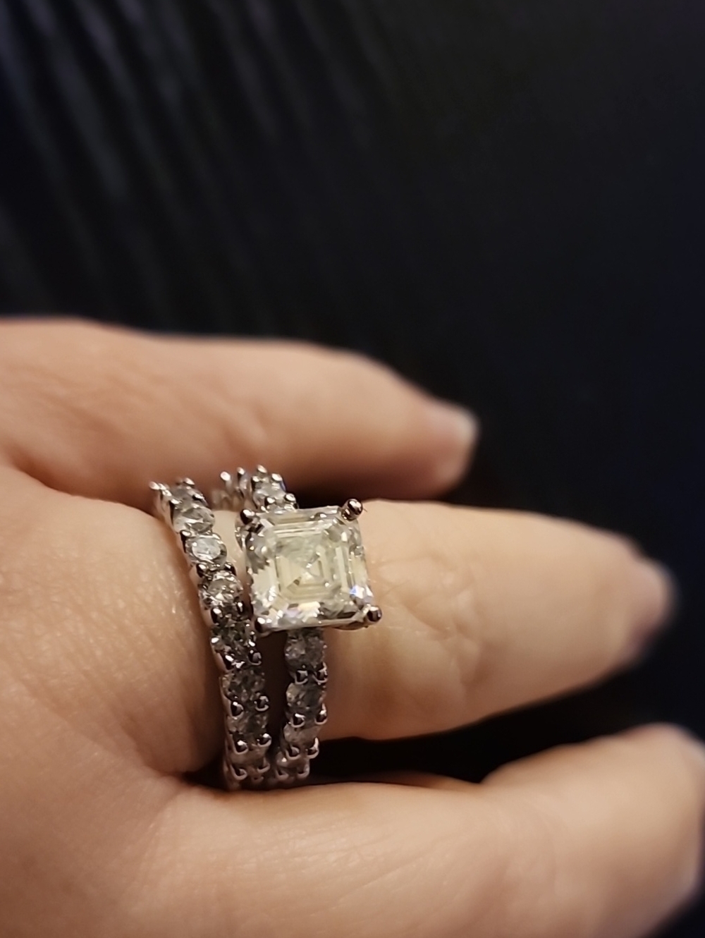 Classic White Gold Solitaire and Eternity Band Set - Size 7